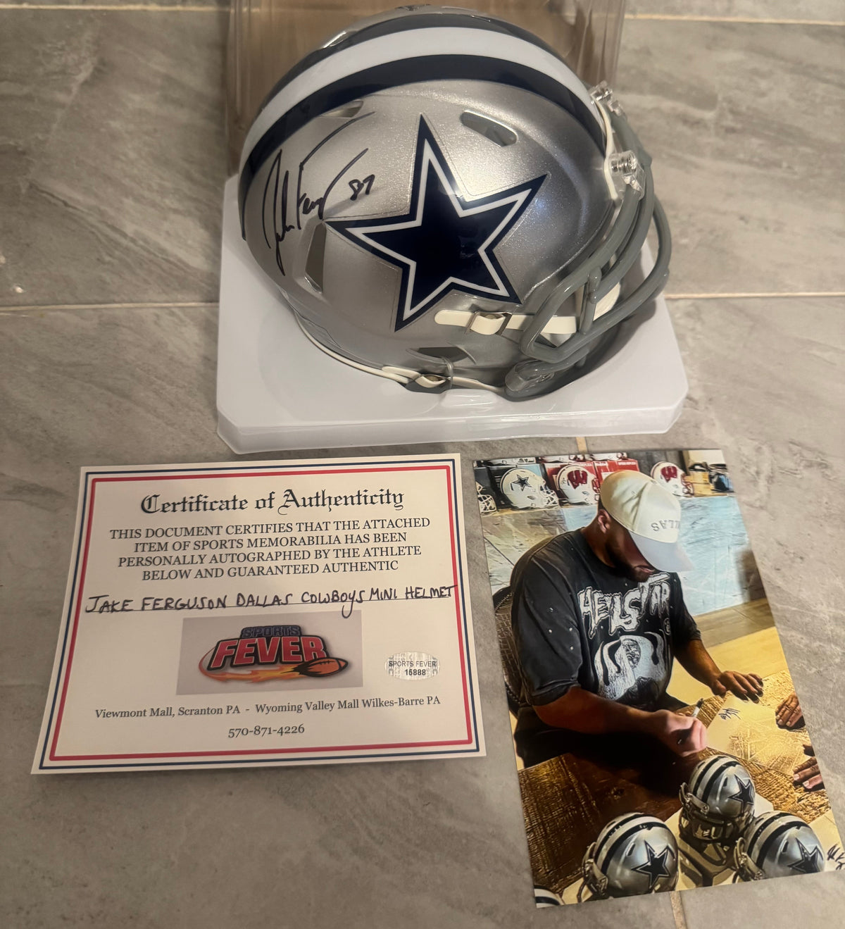 Jake Ferguson Autographed Dallas Cowboys Mini Helmet with product image 1