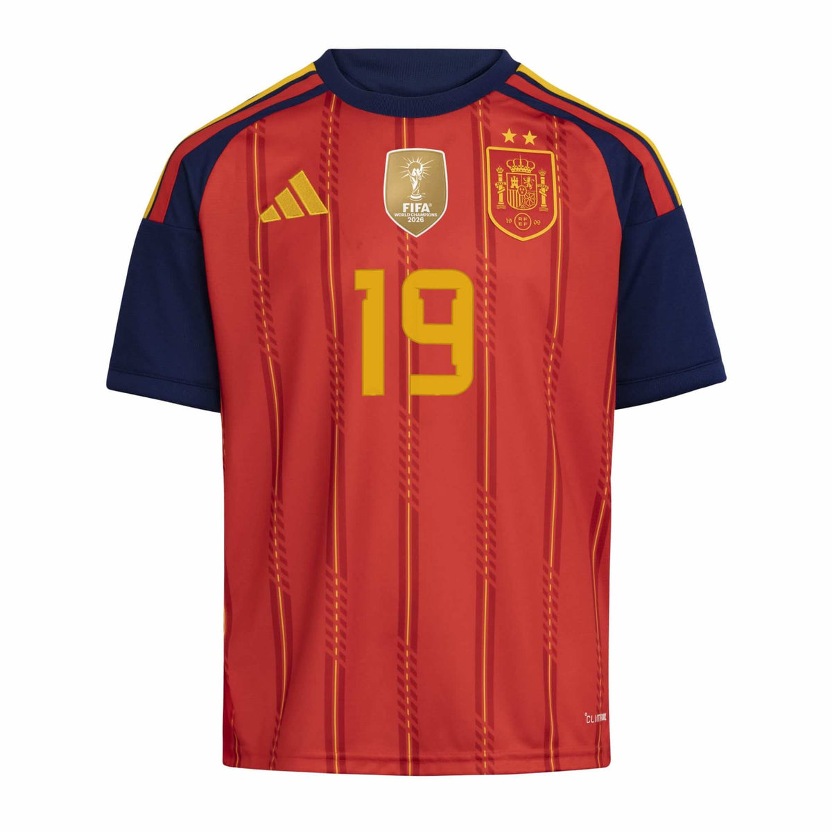 adidas 2026 Spain Youth 2-Star Lamine Yamal #19 Stadium Home Soccer Jersey product image 2, provided for visual reference