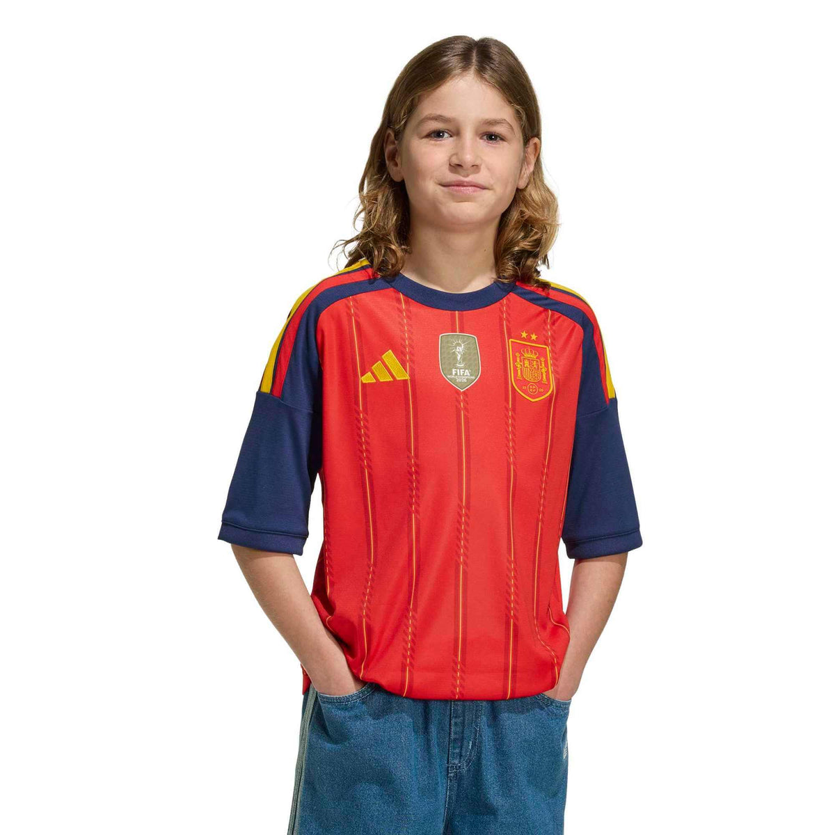 adidas 2026 Spain Youth 2 Star Stadium Home Soccer Jersey product image 3, provided for visual reference and product detail